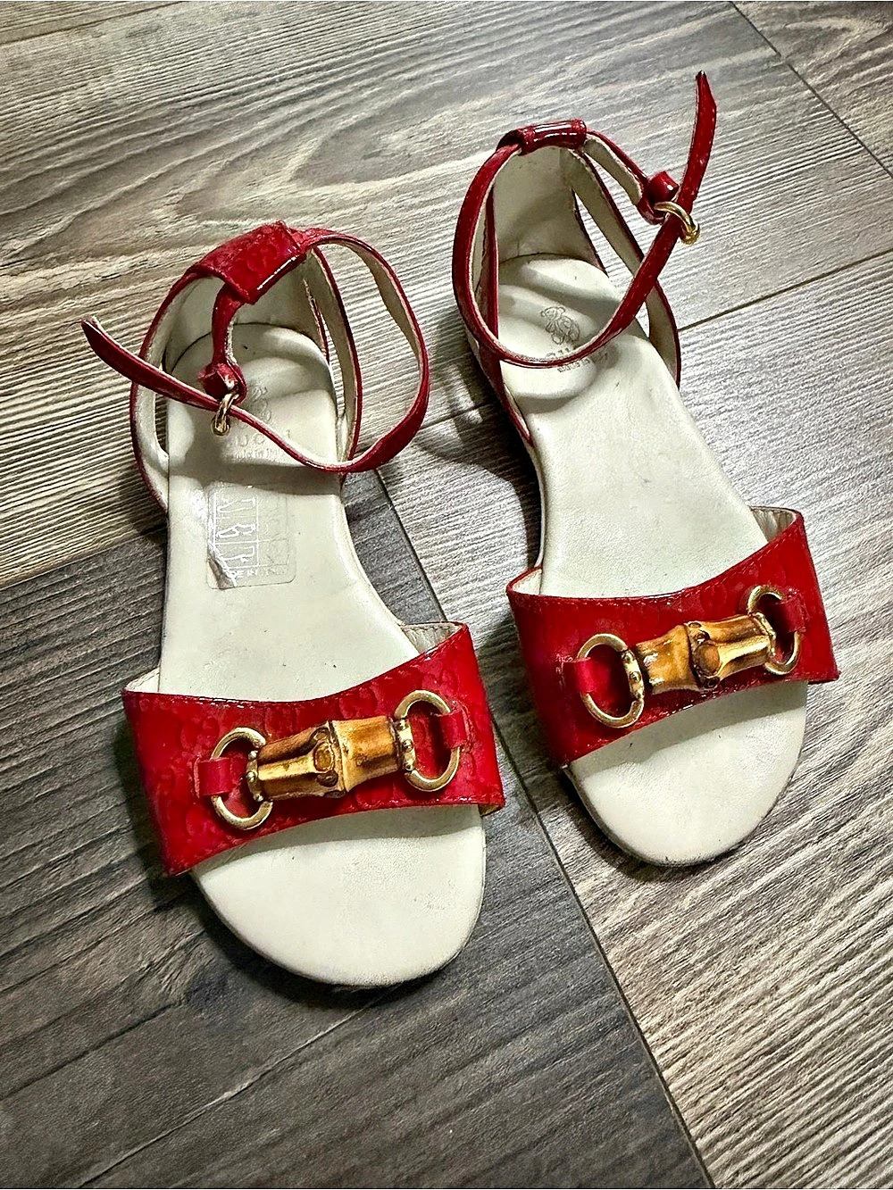 Gucci Girls US 8 / EU 24 Red & White Logo Horsebit Sandals